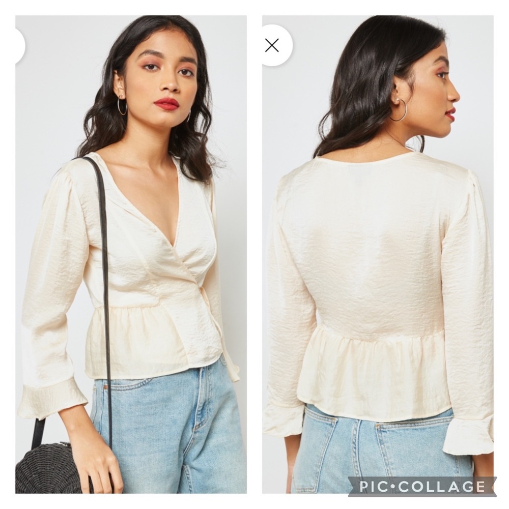 Topshop Ruffled Wrap Top Cream Tie US2/Eur34